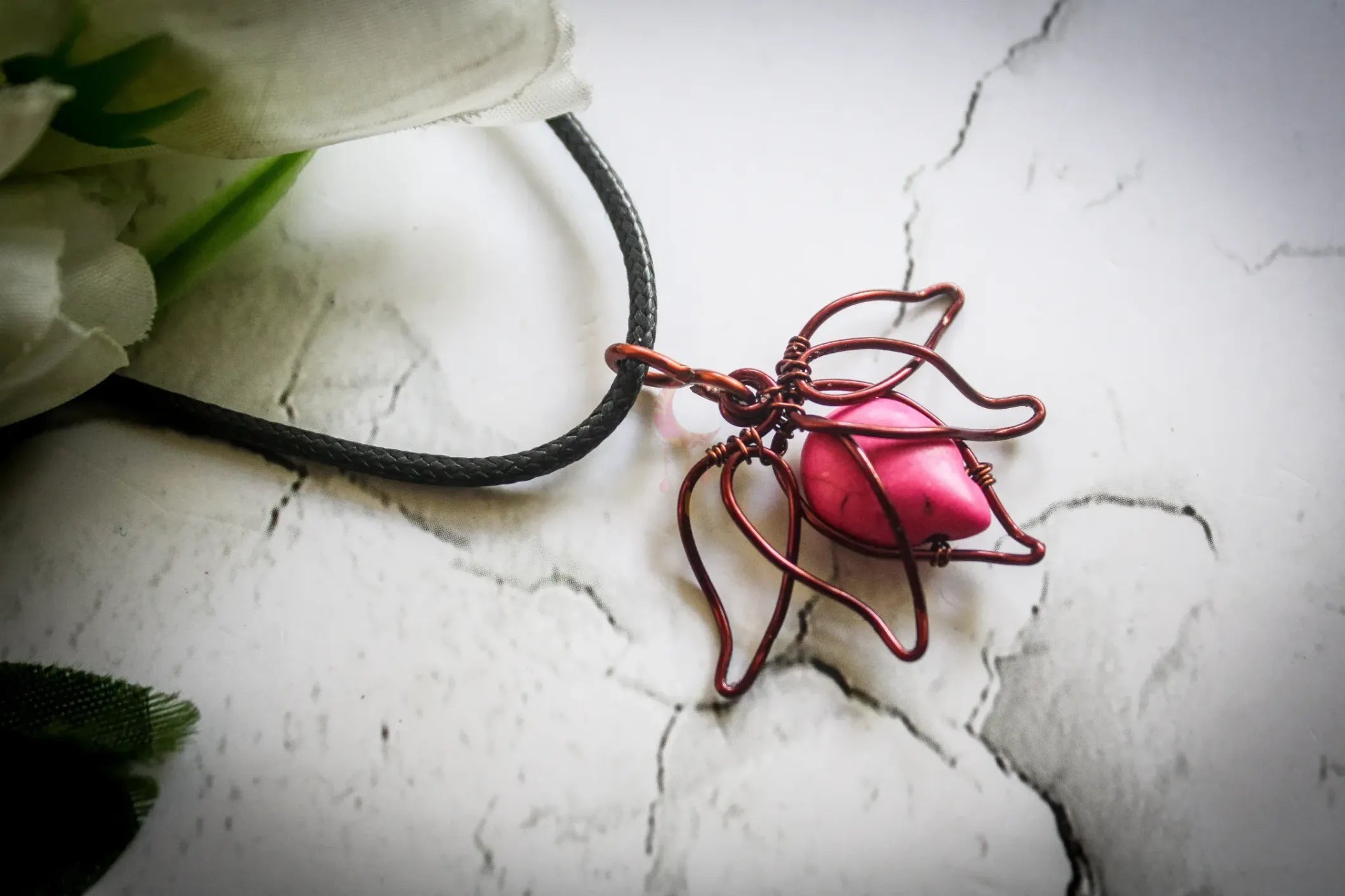 Lotus Briolette Bead Woven Set, Earrings And Pendant Combo – Handmade Wire Flower Jewelry