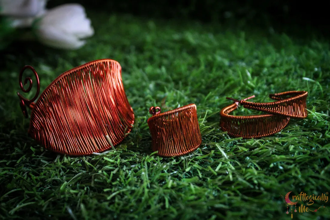 Leaf Wire Loom Set, Earrings, Bracelet and Ring Combo – Handmade Wire Jewelry