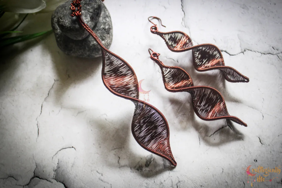DNA Helix Twisted Pendant Set, Earrings And Pendant Combo – Handmade Wire Wrapped Jewelry