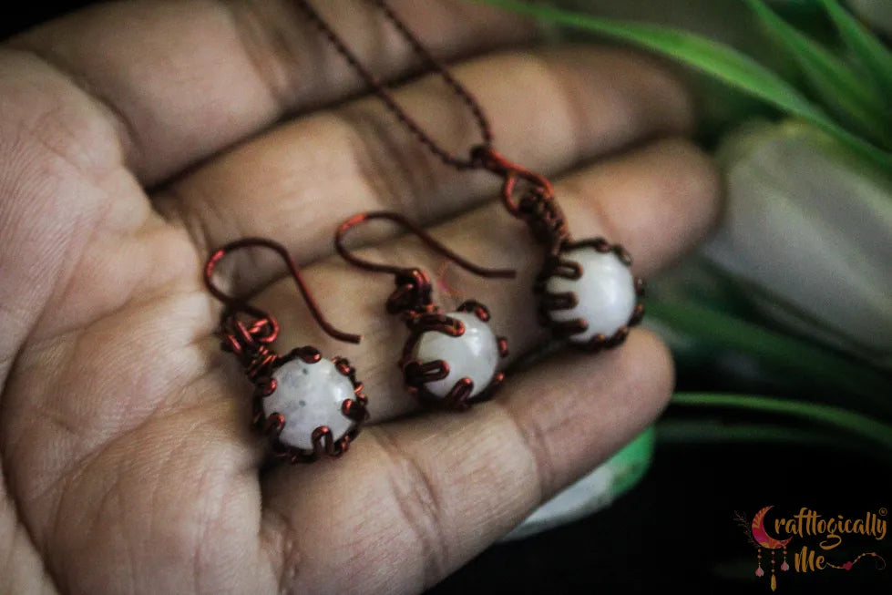 Moonstone Mini Pendant Set, Earrings and Pendant Combo – Handmade Wire Wrapped Jewelry