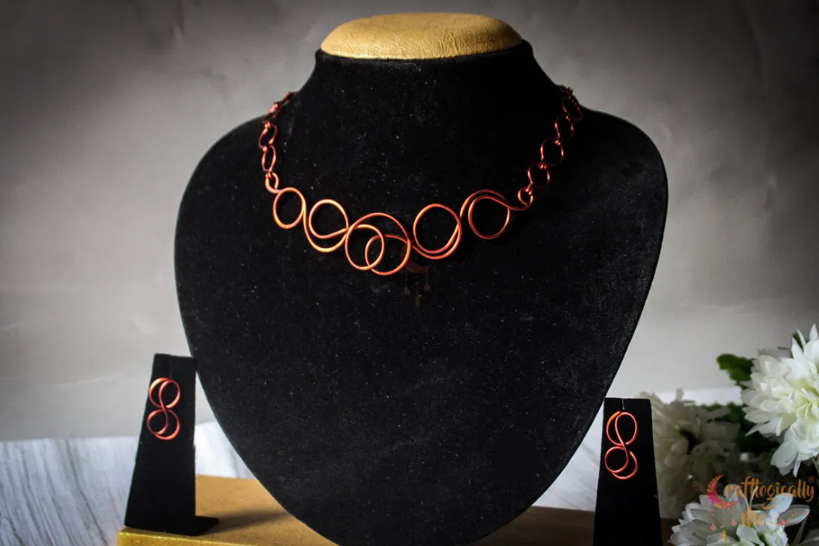 Simple Boho Style Elegant Swirl Wire Choker Necklace & Earrings Set – Handmade Wire Jewelry