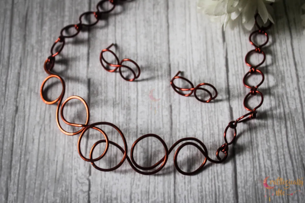 Simple Boho Style Elegant Swirl Wire Choker Necklace & Earrings Set – Handmade Wire Jewelry