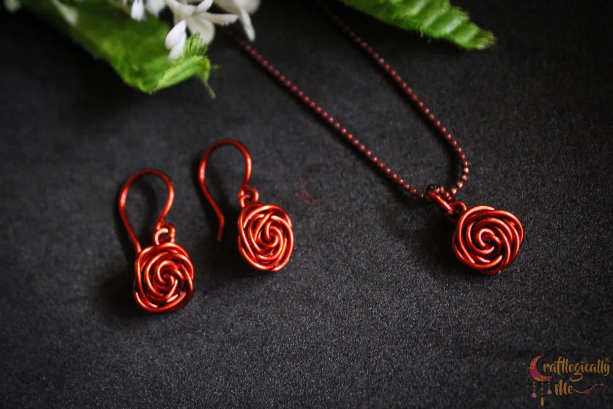 Minimalist Rose Pendant Set – Handmade Floral Jewelry