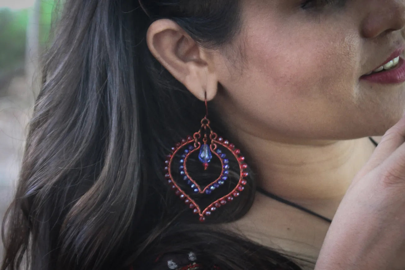 Long Bead Wrapped Drop Earrings - Handmade Wire & Bead Jewelry