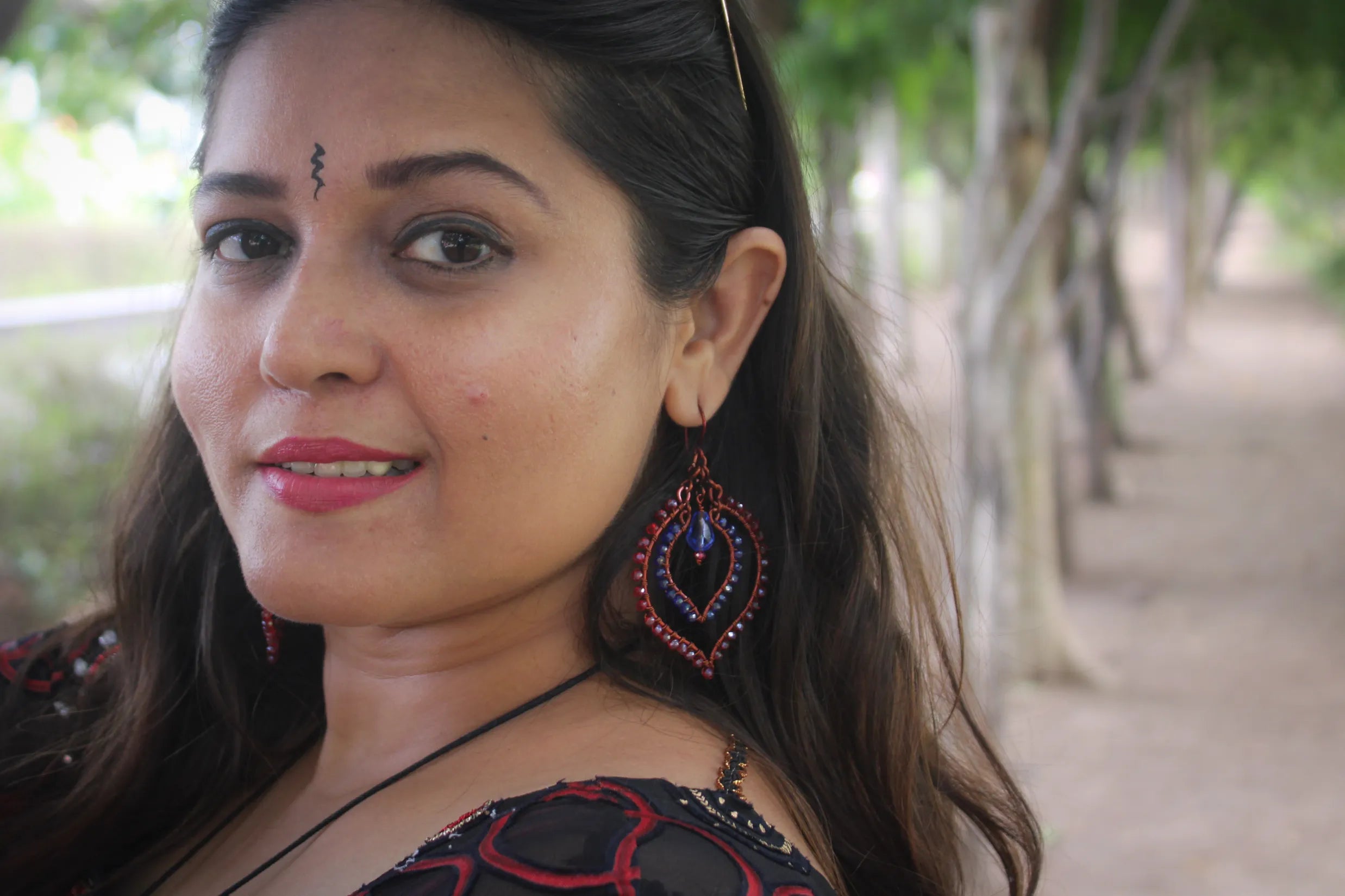Long Bead Wrapped Drop Earrings - Handmade Wire & Bead Jewelry
