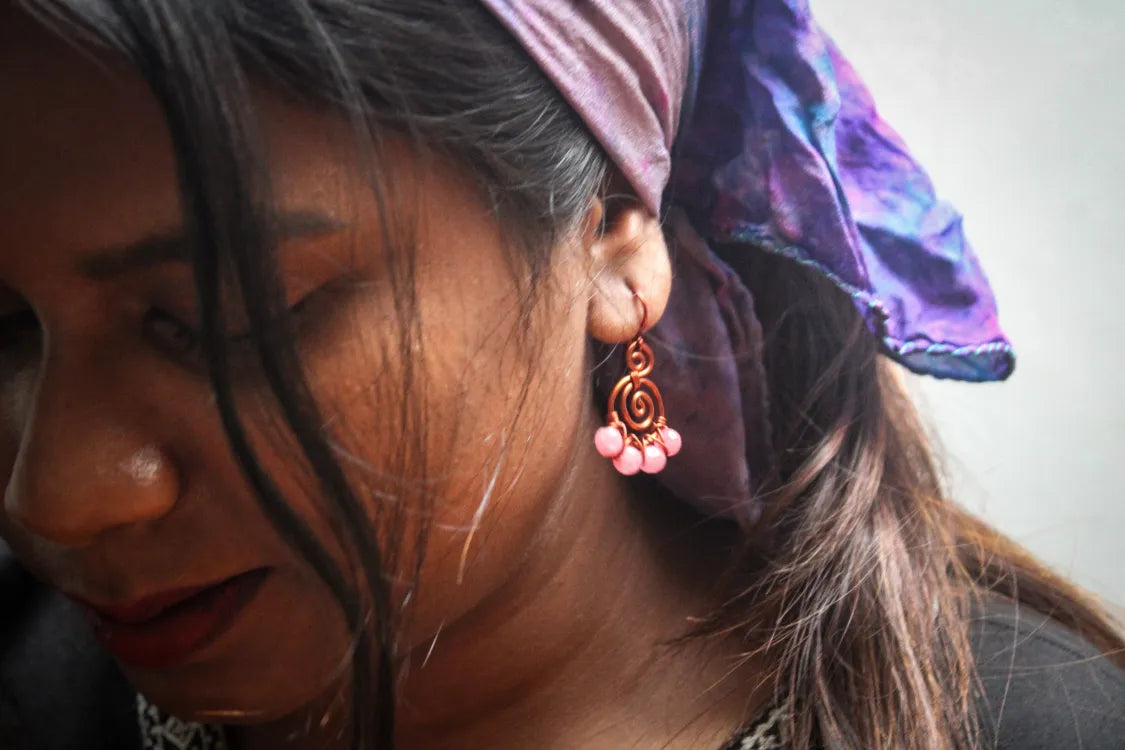 Agate Swirl Criss-Cross Woven Earrings - Handmade Wire & Gemstone Jewelry
