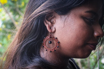 Boho Wire Hoop with Bead Drop Earrings - Handmade Dangle Jewelry