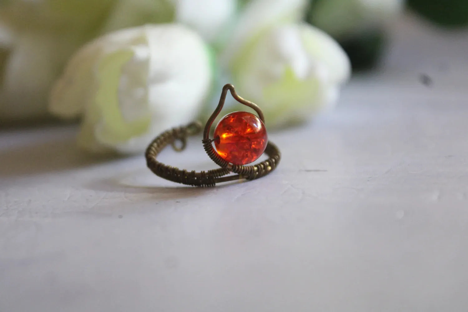 Bead Woven Drop Adjustable Ring – Handmade Statement Jewelry