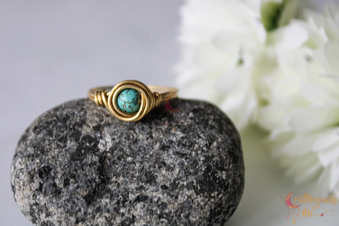 Turquoise Wrap Bead Ring – Handmade Statement Ring
