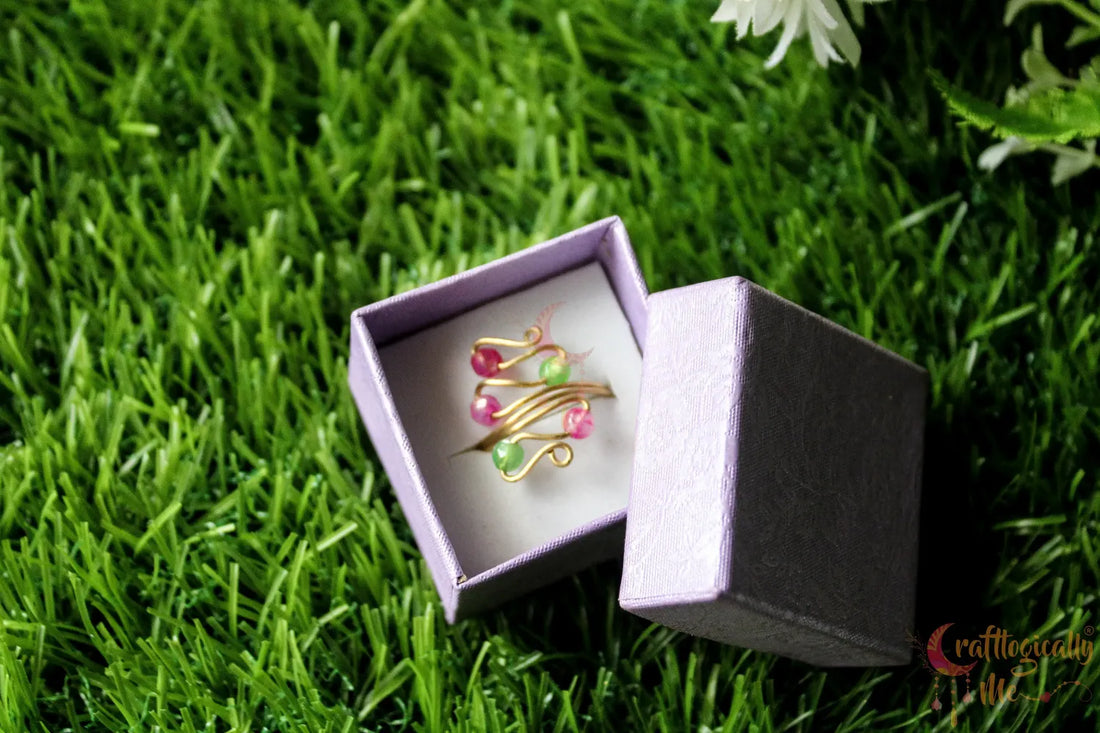 Snake Ring with Beads – Handmade Wire Wrapped Adjustable Ring