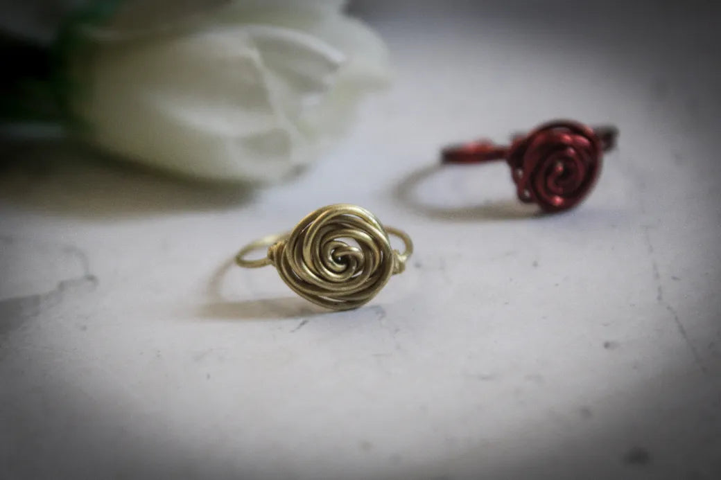 Rose Adjustable Ring – Handmade Wire Wrapped Floral Ring