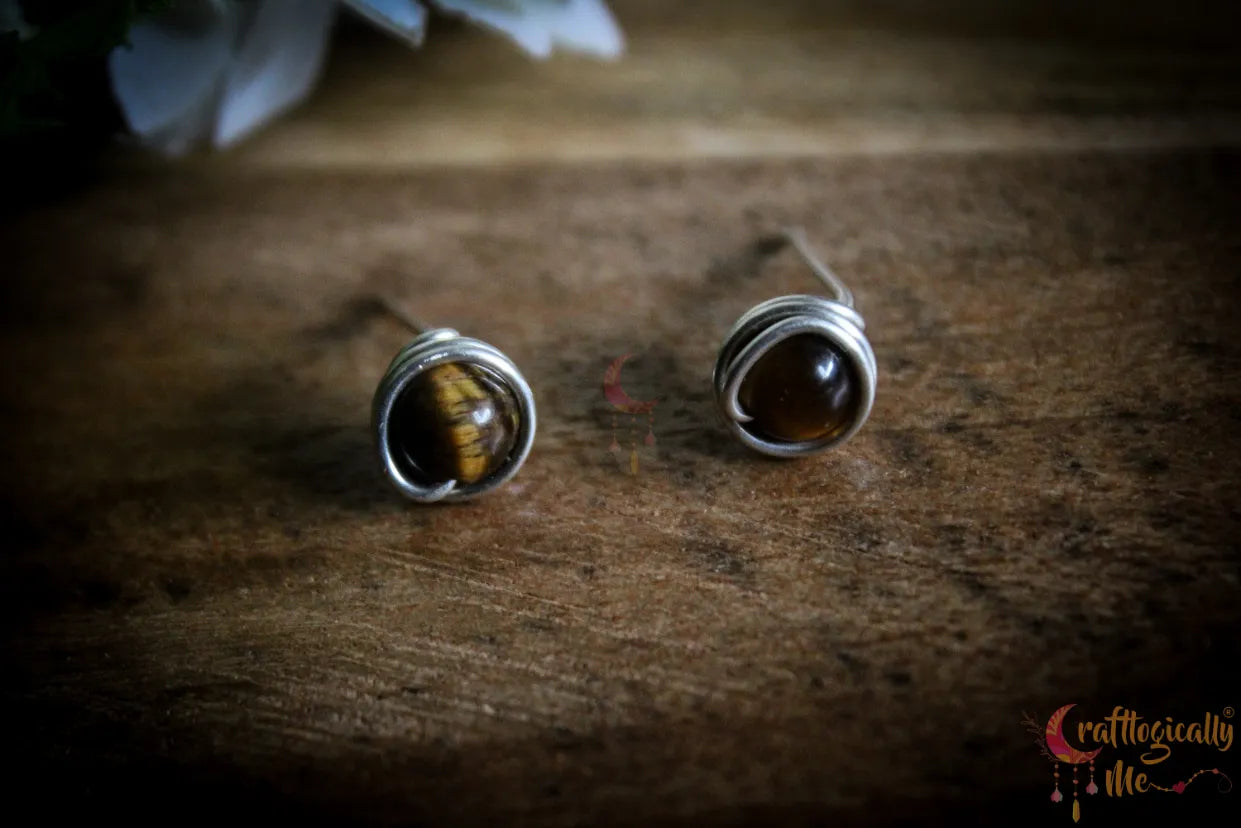 Silver Tiger’s Eye Bead Wrap Stud – Fine Silver Handmade Gemstone Earrings