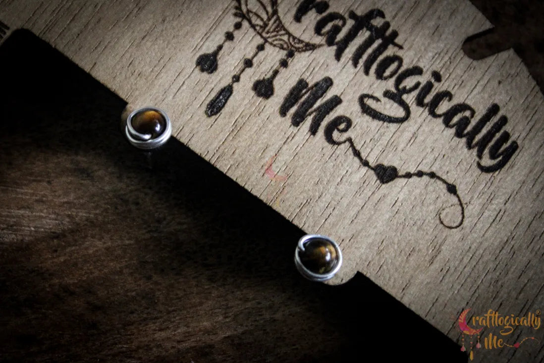 Silver Tiger’s Eye Bead Wrap Stud – Fine Silver Handmade Gemstone Earrings