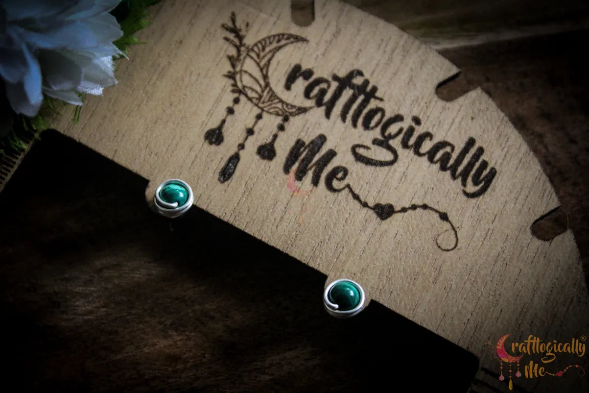 Silver Malachite Bead Wrap Stud – Fine Silver Handmade Gemstone Earrings