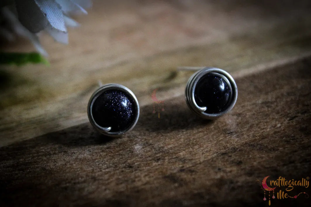 Silver Blue Sandstone Bead Wrap Stud – Fine Silver Handmade Gemstone Earrings