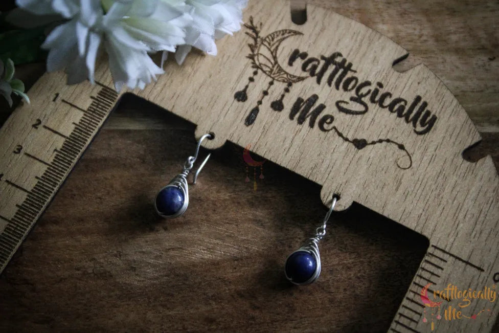 Silver Sodalite Herring-Bone Wrap Earrings – Fine Silver Handmade Gemstone Jewelry