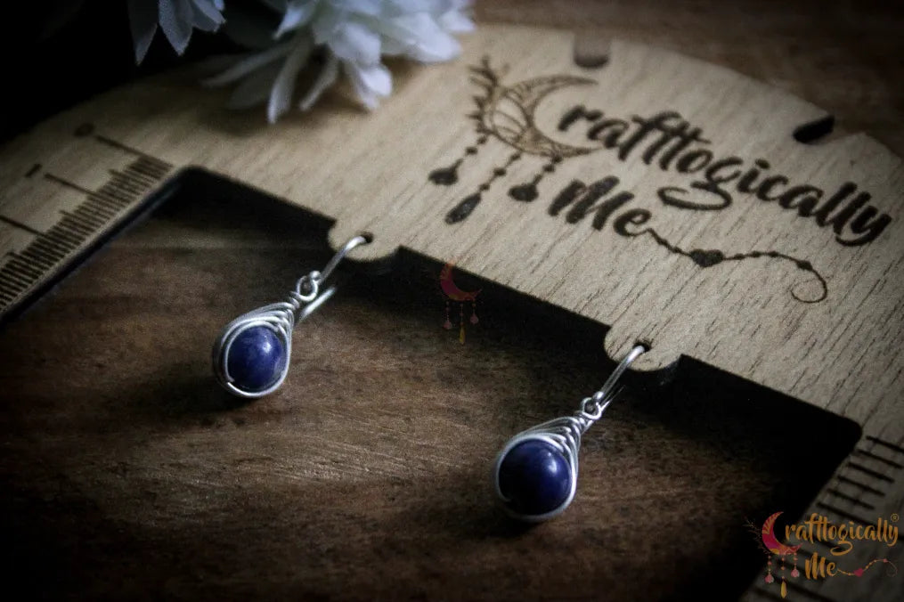 Silver Sodalite Herring-Bone Wrap Earrings – Fine Silver Handmade Gemstone Jewelry