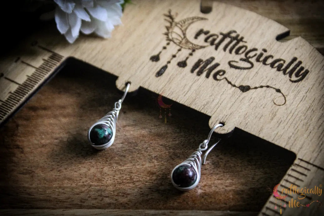 Silver Ruby Fuschite Herring-Bone Wrap Earrings – Fine Silver Handmade Gemstone Jewelry