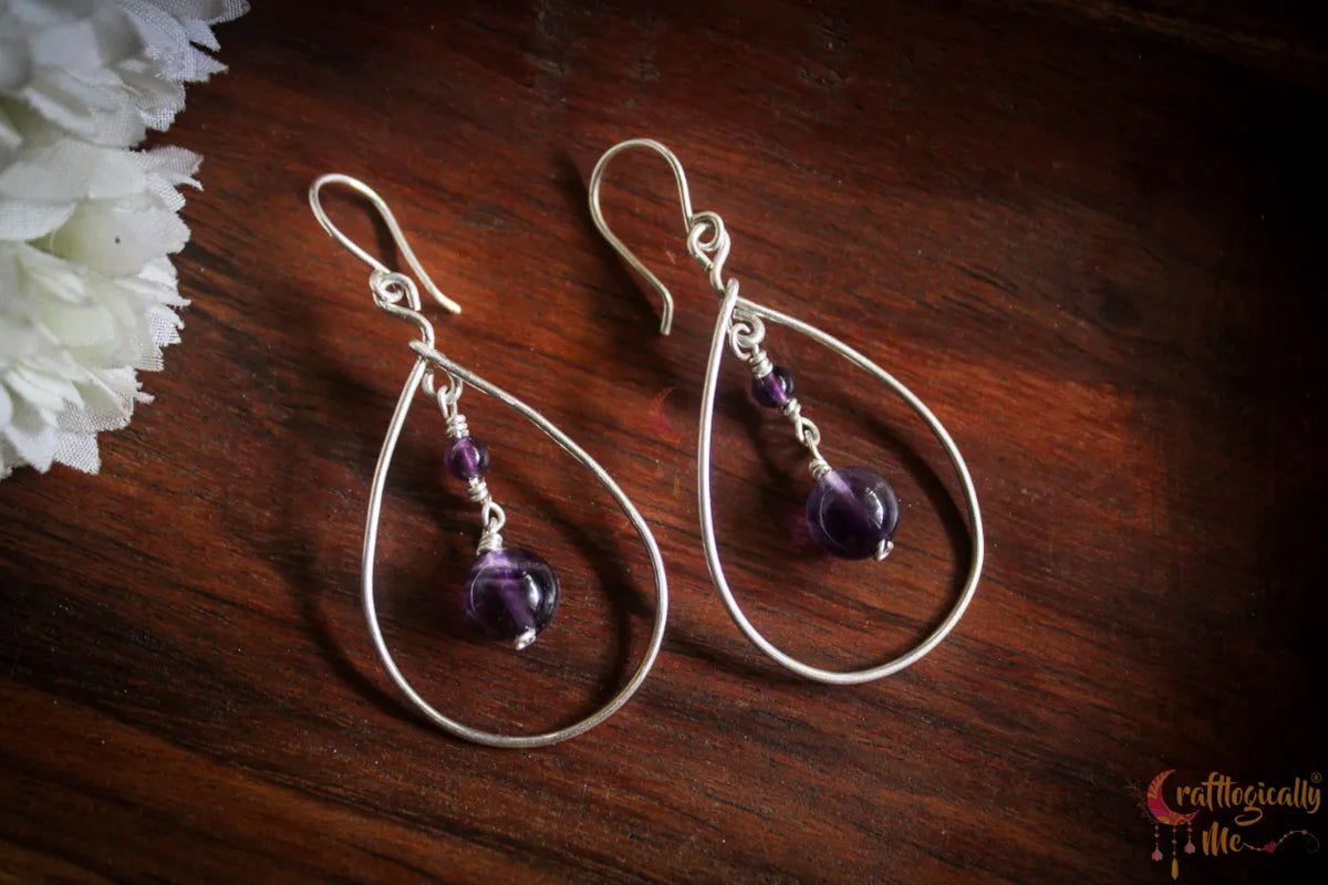 Silver Amethyst Drop Gemstone Earrings – Fine Silver Jewelry