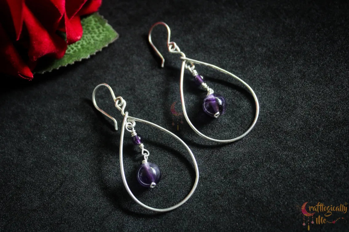 Silver Amethyst Drop Gemstone Earrings – Fine Silver Jewelry