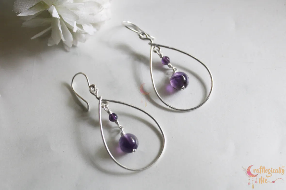 Silver Amethyst Drop Gemstone Earrings – Fine Silver Jewelry