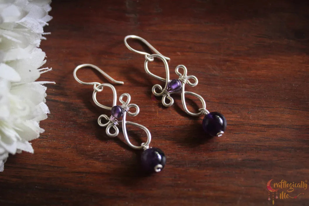 Silver Amethyst Filigree Gemstone Earrings – Fine Silver Jewelry