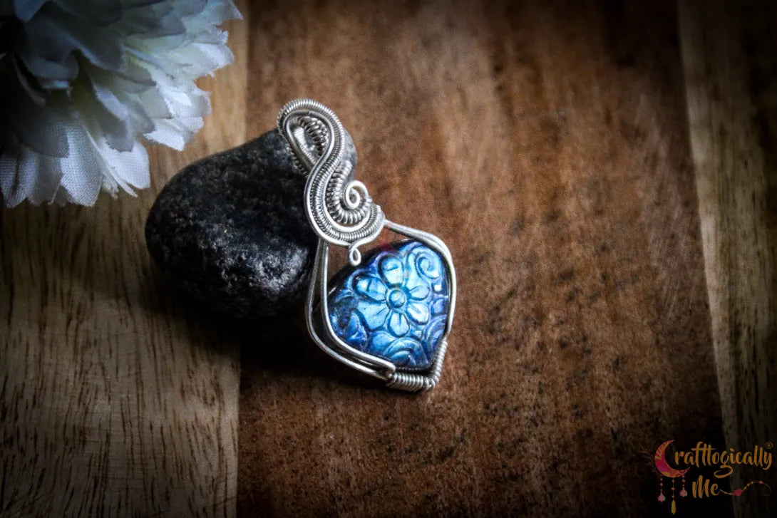 Silver Carved Blue Labradorite Heart Pendant – Fine Silver Artisan Jewelry