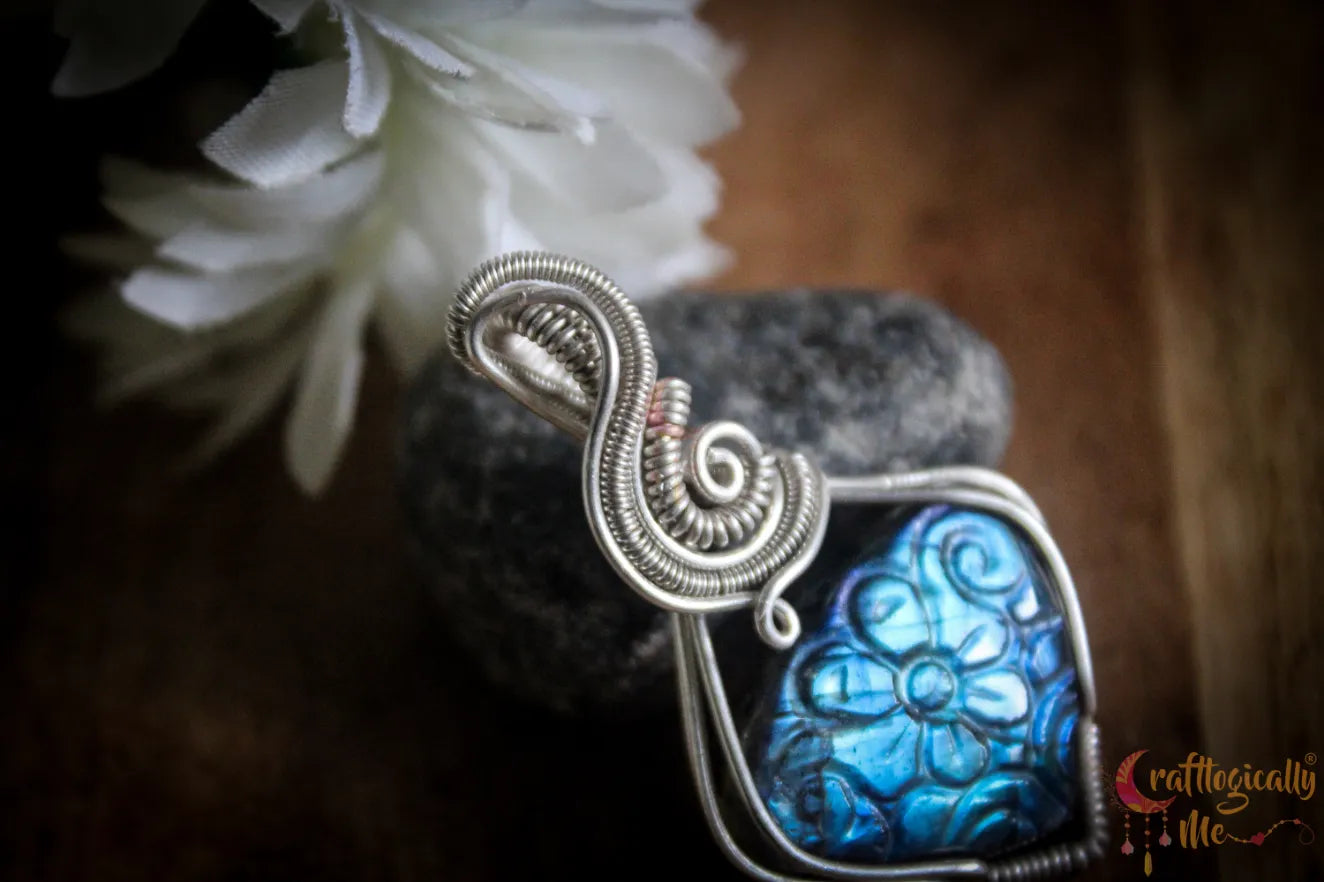 Silver Carved Blue Labradorite Heart Pendant – Fine Silver Artisan Jewelry