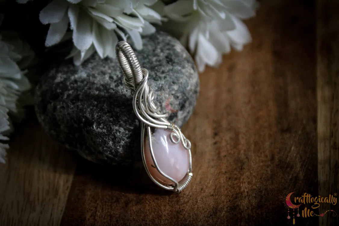 Silver Rose Opal Gemstone Wrap Pendant – Fine Silver Handmade Jewelry