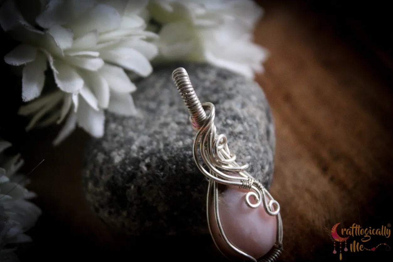 Silver Rose Opal Gemstone Wrap Pendant – Fine Silver Handmade Jewelry