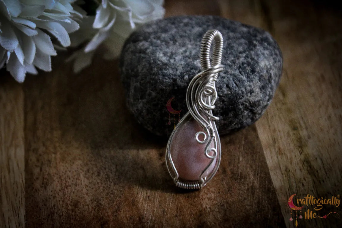 Silver Rose Opal Gemstone Wrap Pendant – Fine Silver Handmade Jewelry