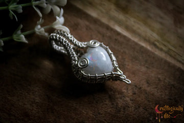 Silver Rainbow Moonstone Heart Gemstone Drop Wrap Pendant – Fine Silver Handmade Jewelry