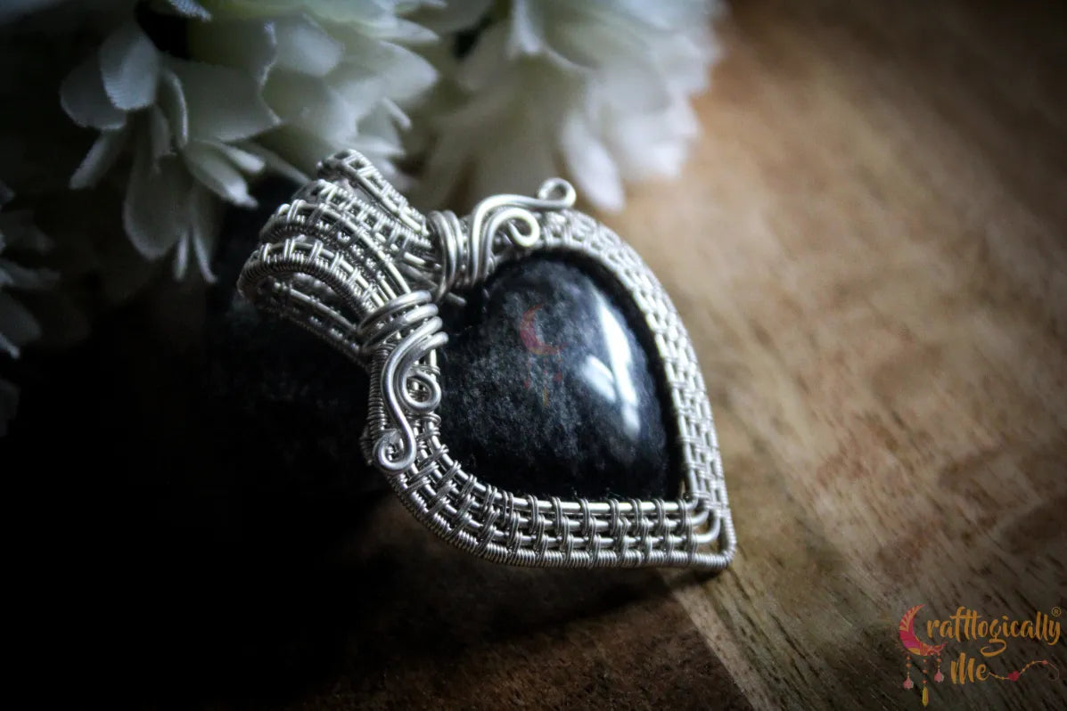 Silver Obsidian Heart Wrap Pendant – Fine Silver Handmade Jewelry