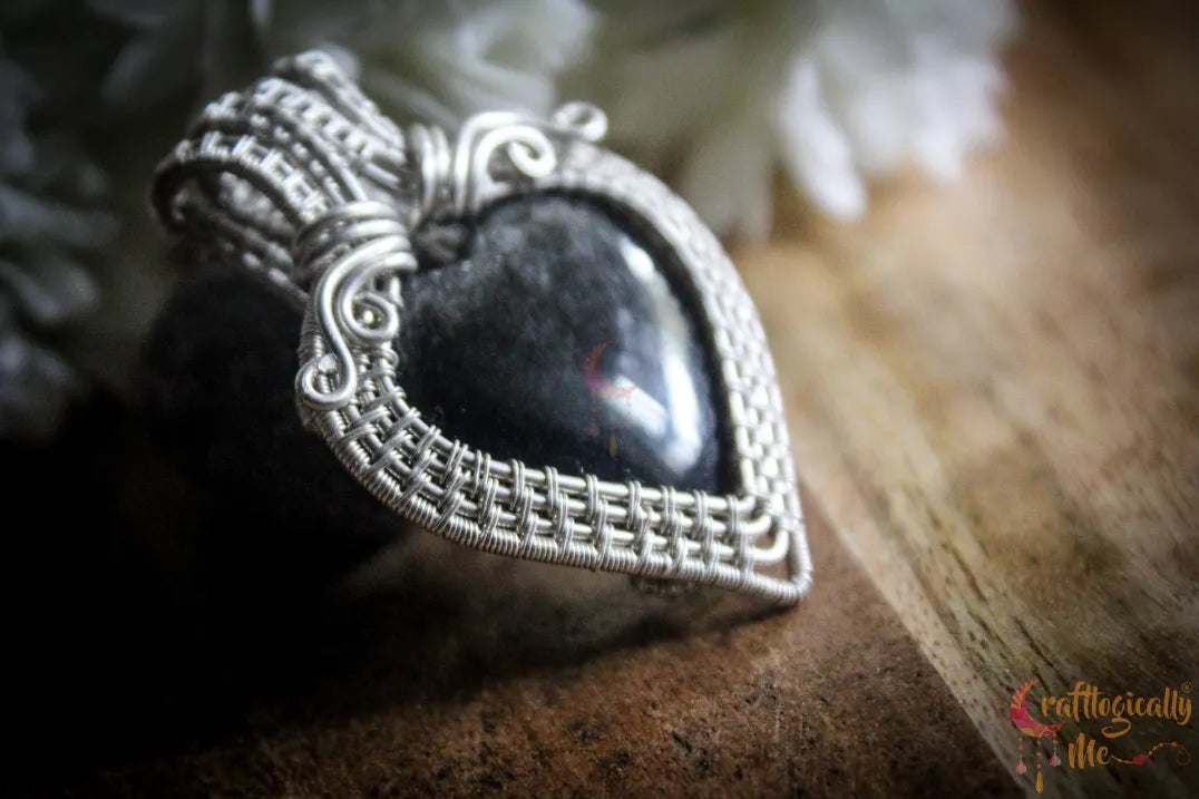 Silver Obsidian Heart Wrap Pendant – Fine Silver Handmade Jewelry