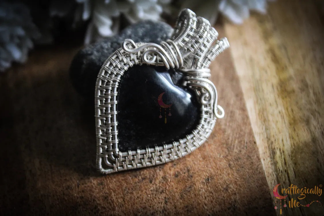 Silver Obsidian Heart Wrap Pendant – Fine Silver Handmade Jewelry