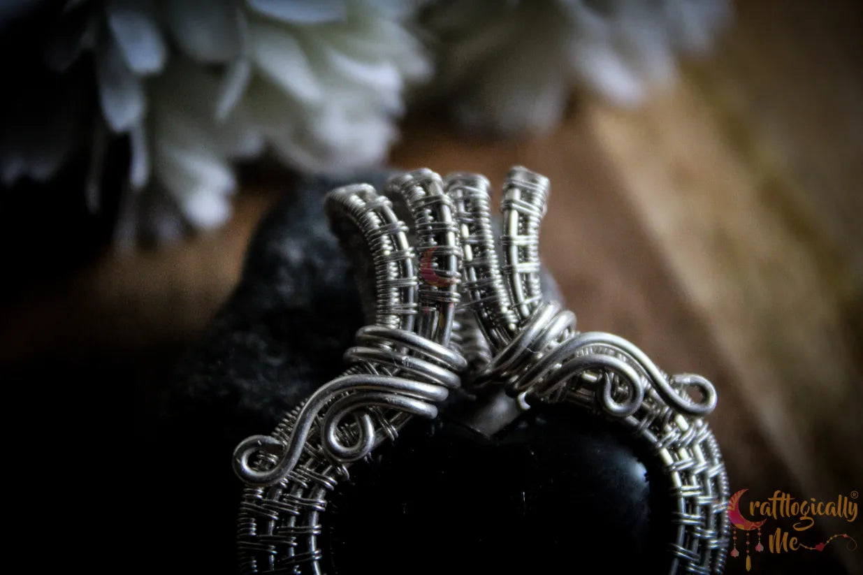 Silver Obsidian Heart Wrap Pendant – Fine Silver Handmade Jewelry