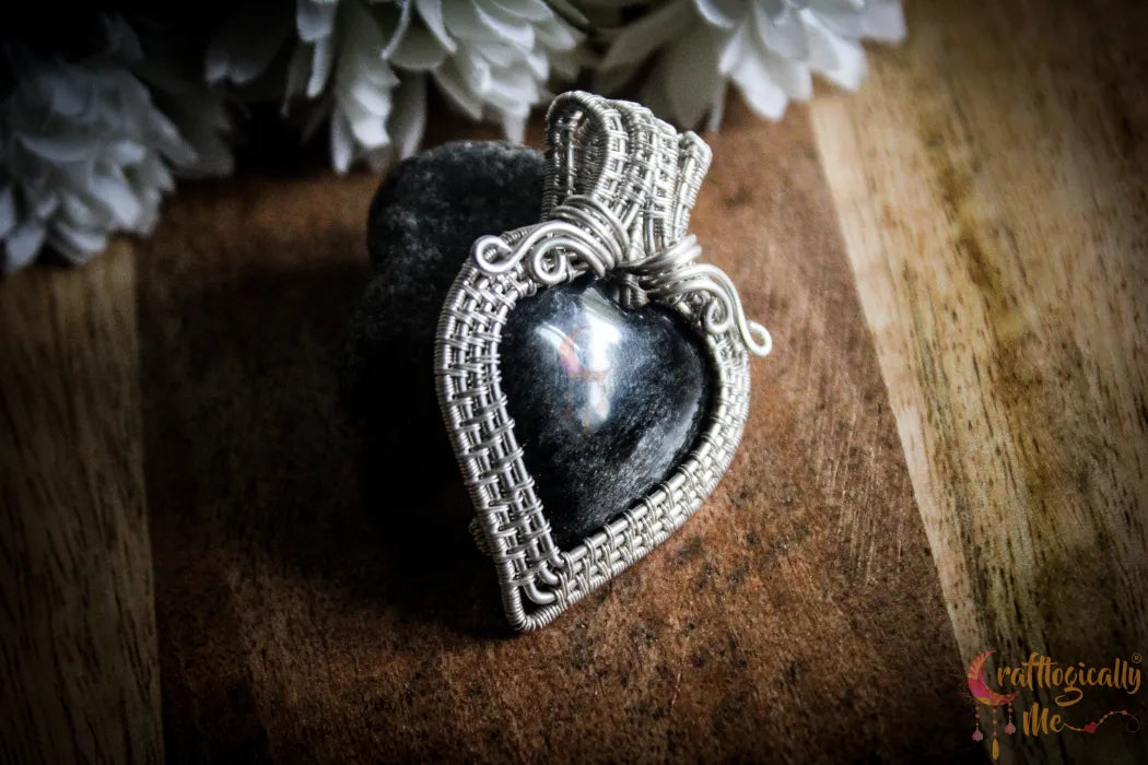 Silver Obsidian Heart Wrap Pendant – Fine Silver Handmade Jewelry