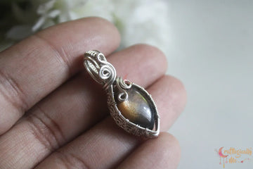 Silver Black Sunstone Wire Wrapped Pendant – Handmade Gemstone Jewelry