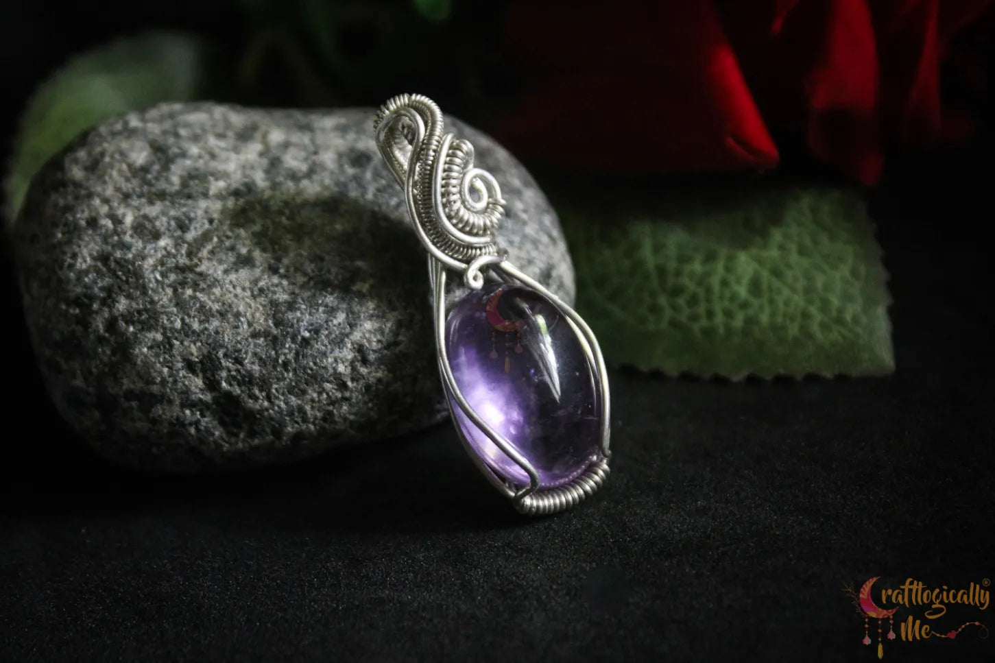 Silver Amethyst Wire Wrapped Pendant – Handmade Gemstone Jewelry