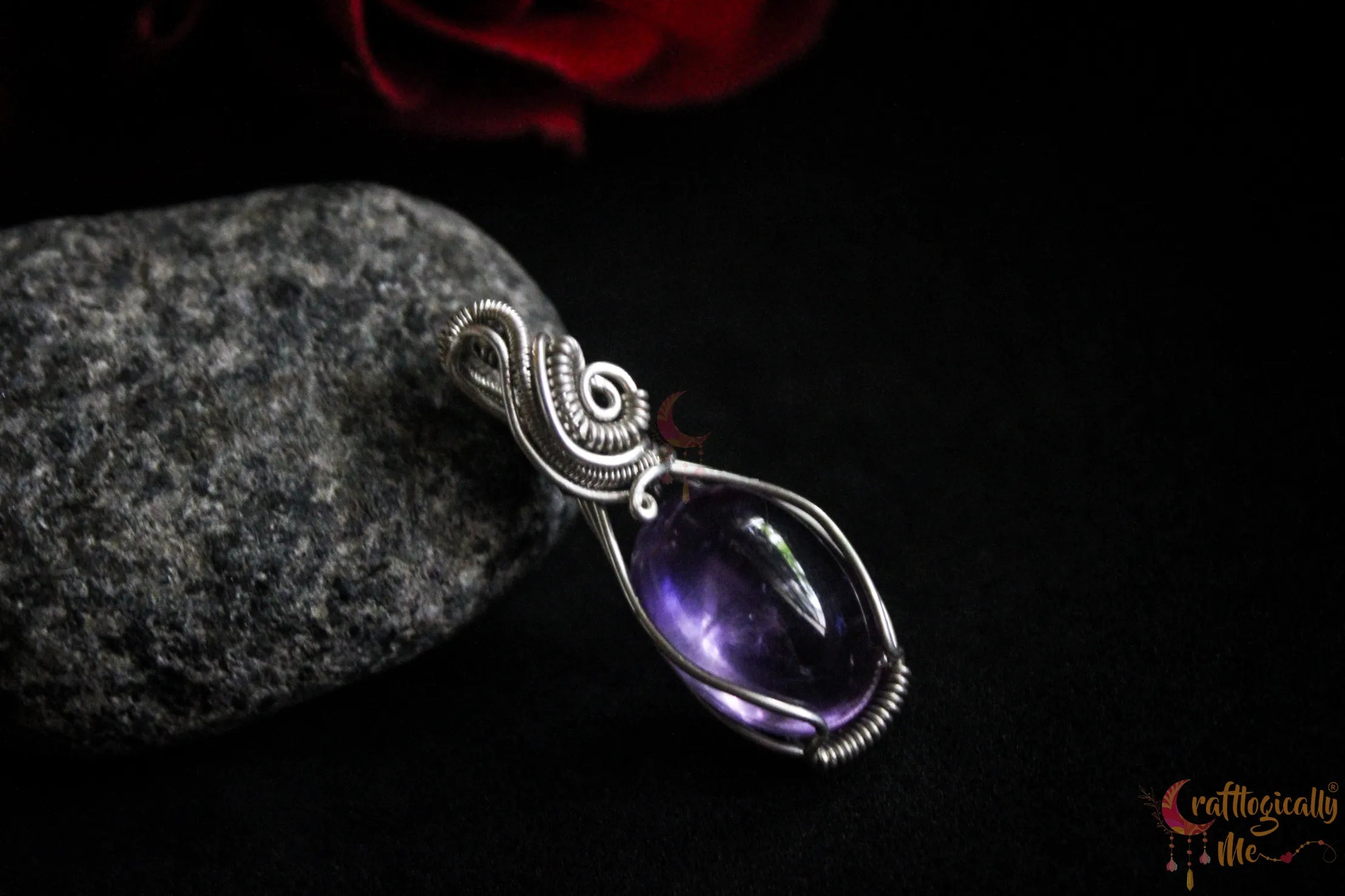 Silver Amethyst Wire Wrapped Pendant – Handmade Gemstone Jewelry