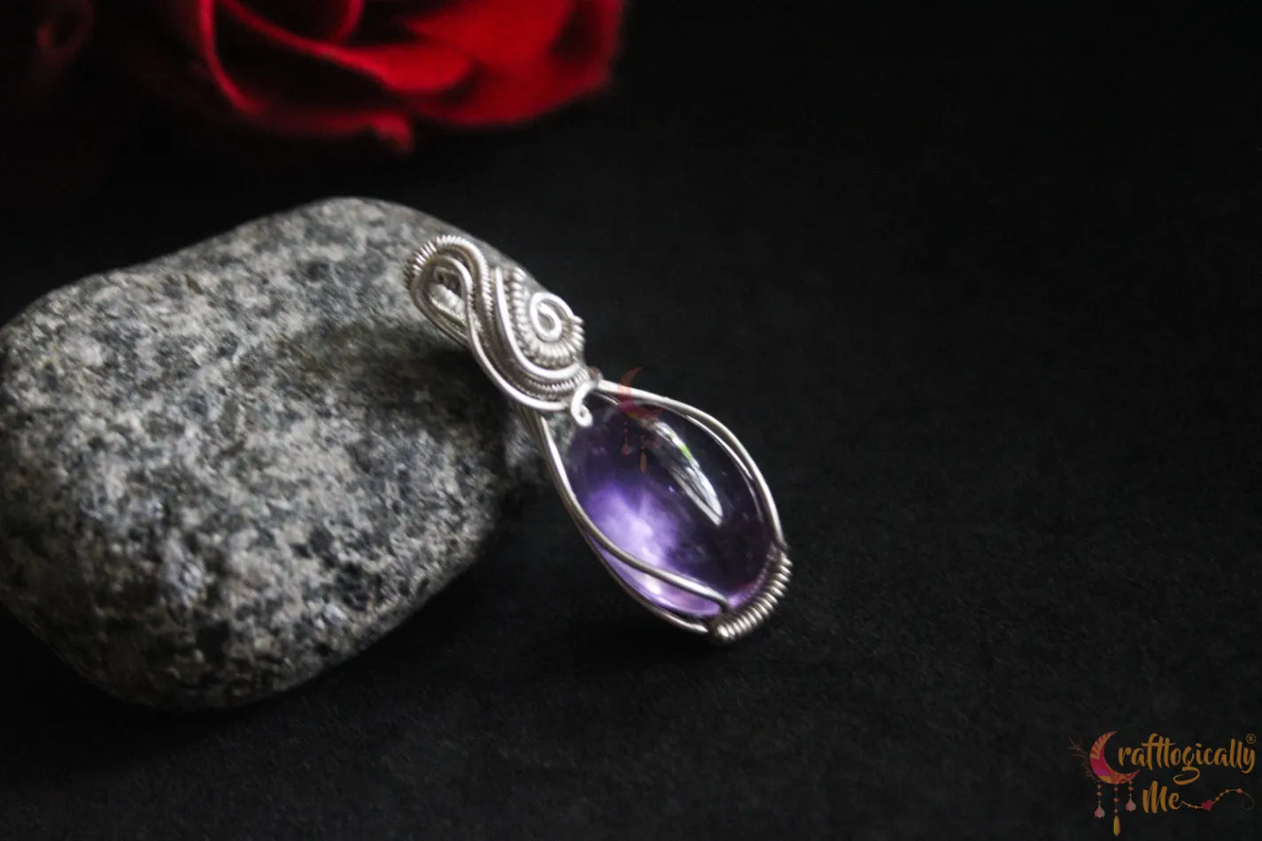 Silver Amethyst Wire Wrapped Pendant – Handmade Gemstone Jewelry