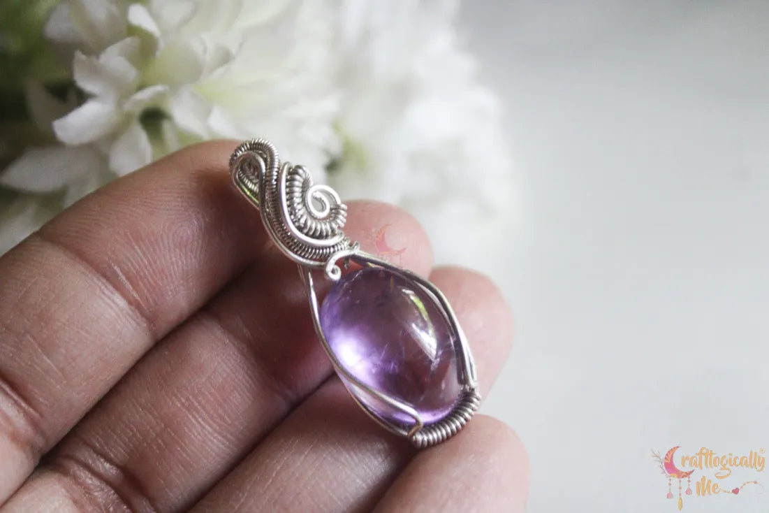 Silver Amethyst Wire Wrapped Pendant – Handmade Gemstone Jewelry