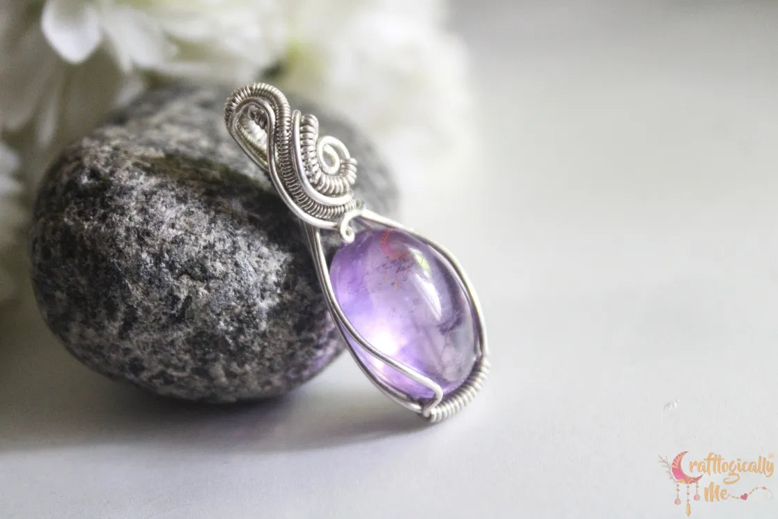 Silver Amethyst Wire Wrapped Pendant – Handmade Gemstone Jewelry