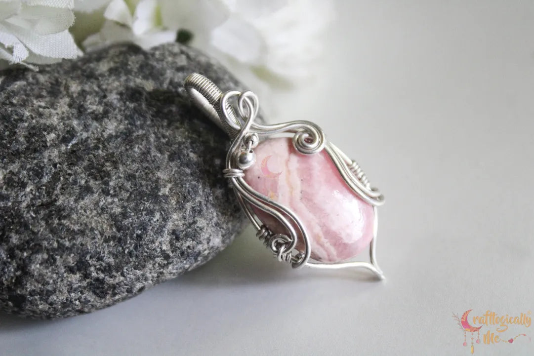 Silver Rhodochrosite Swirl Pendant – Handmade Gemstone Jewelry