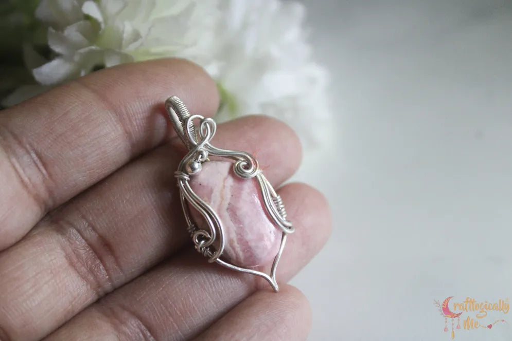 Silver Rhodochrosite Swirl Pendant – Handmade Gemstone Jewelry