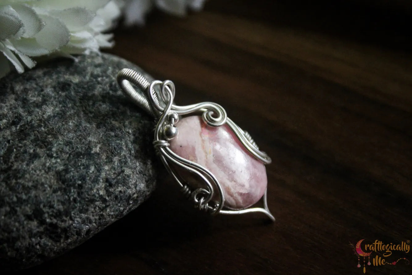 Silver Rhodochrosite Swirl Pendant – Handmade Gemstone Jewelry