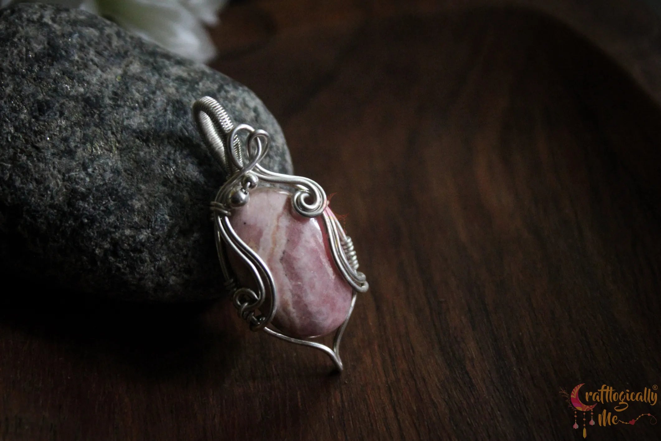 Silver Rhodochrosite Swirl Pendant – Handmade Gemstone Jewelry