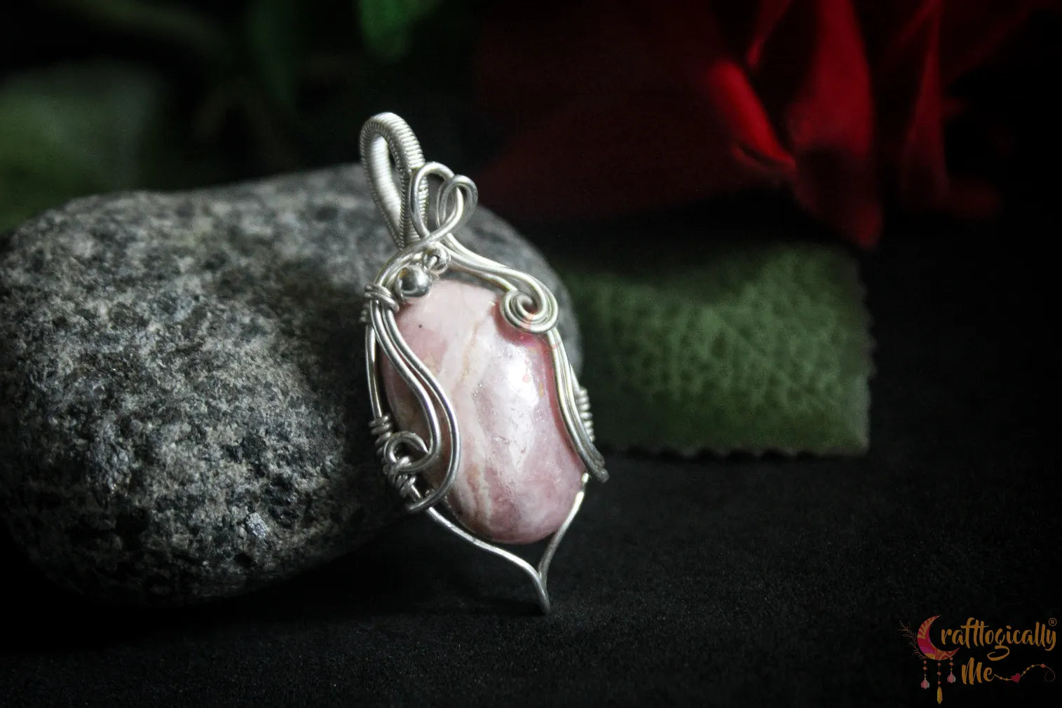 Silver Rhodochrosite Swirl Pendant – Handmade Gemstone Jewelry
