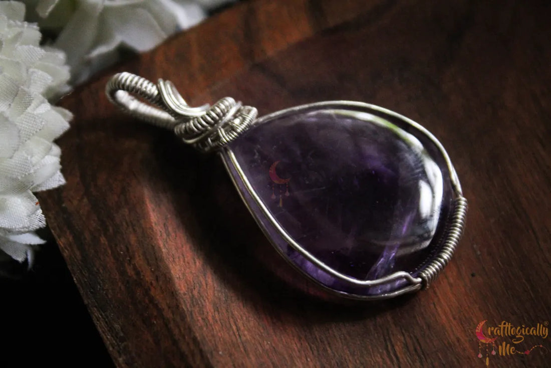 Silver Amethyst Swirl Wire Wrapped Pendant – Handmade Gemstone Jewelry