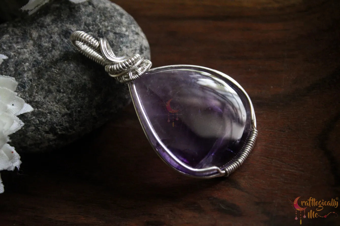 Silver Amethyst Swirl Wire Wrapped Pendant – Handmade Gemstone Jewelry